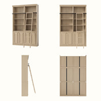 Bookcase with Rolling Ladder and Storage Cabinets