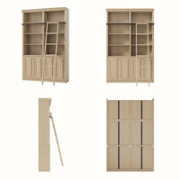 Bookcase with Rolling Ladder and Storage Cabinets