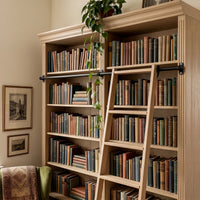 Bookcase with Rolling Ladder and Storage Cabinets
