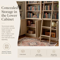 Bookcase with Rolling Ladder and Storage Cabinets
