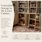 Bookcase with Rolling Ladder and Storage Cabinets