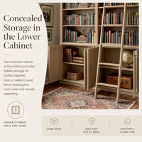 Bookcase with Rolling Ladder and Storage Cabinets