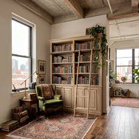 Bookcase with Rolling Ladder and Storage Cabinets
