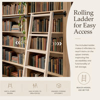 Bookcase with Rolling Ladder and Storage Cabinets