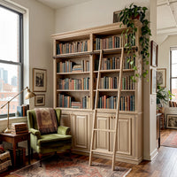 Bookcase with Rolling Ladder and Storage Cabinets