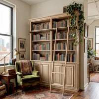 Bookcase with Rolling Ladder and Storage Cabinets
