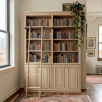 Bookcase with Rolling Ladder and Storage Cabinets
