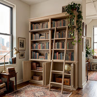 Bookcase with Rolling Ladder and Storage Cabinets
