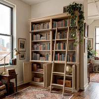 Bookcase with Rolling Ladder and Storage Cabinets