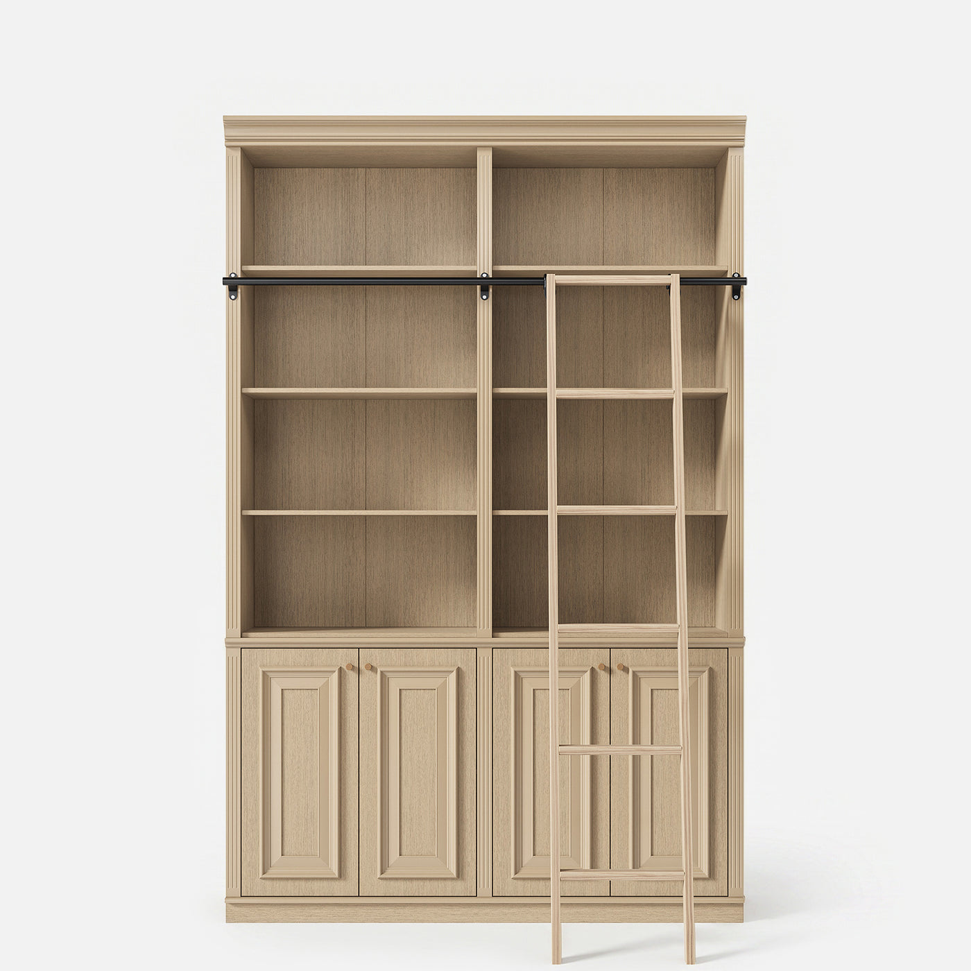Bookcase with Rolling Ladder and Storage Cabinets
