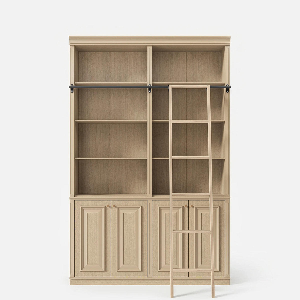 Bookcase with Rolling Ladder and Storage Cabinets