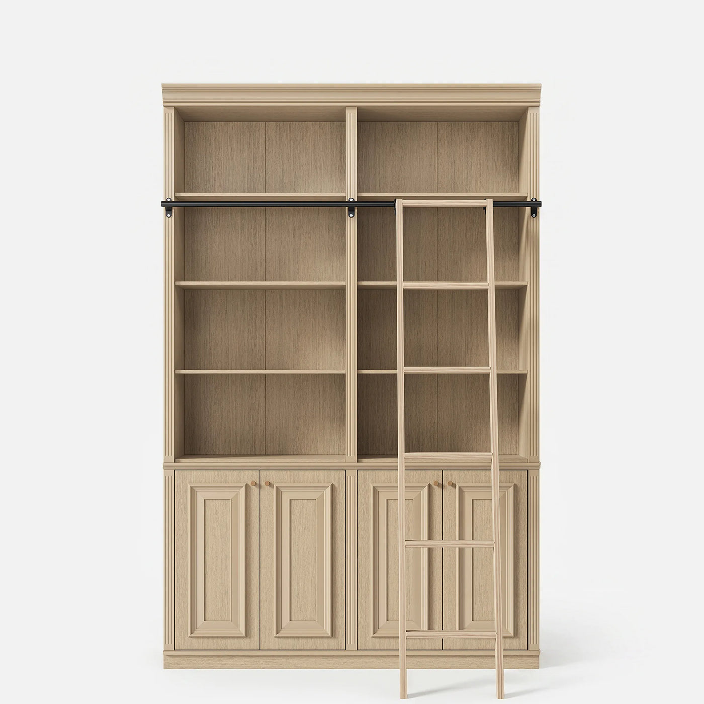 Bookcase with Rolling Ladder and Storage Cabinets