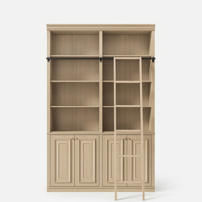 Bookcase with Rolling Ladder and Storage Cabinets