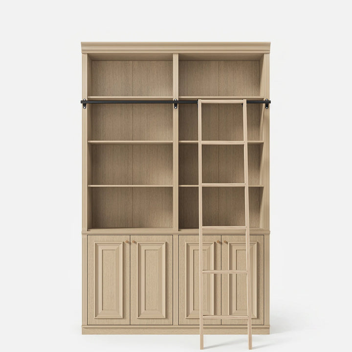 Bookcase with Rolling Ladder and Storage Cabinets