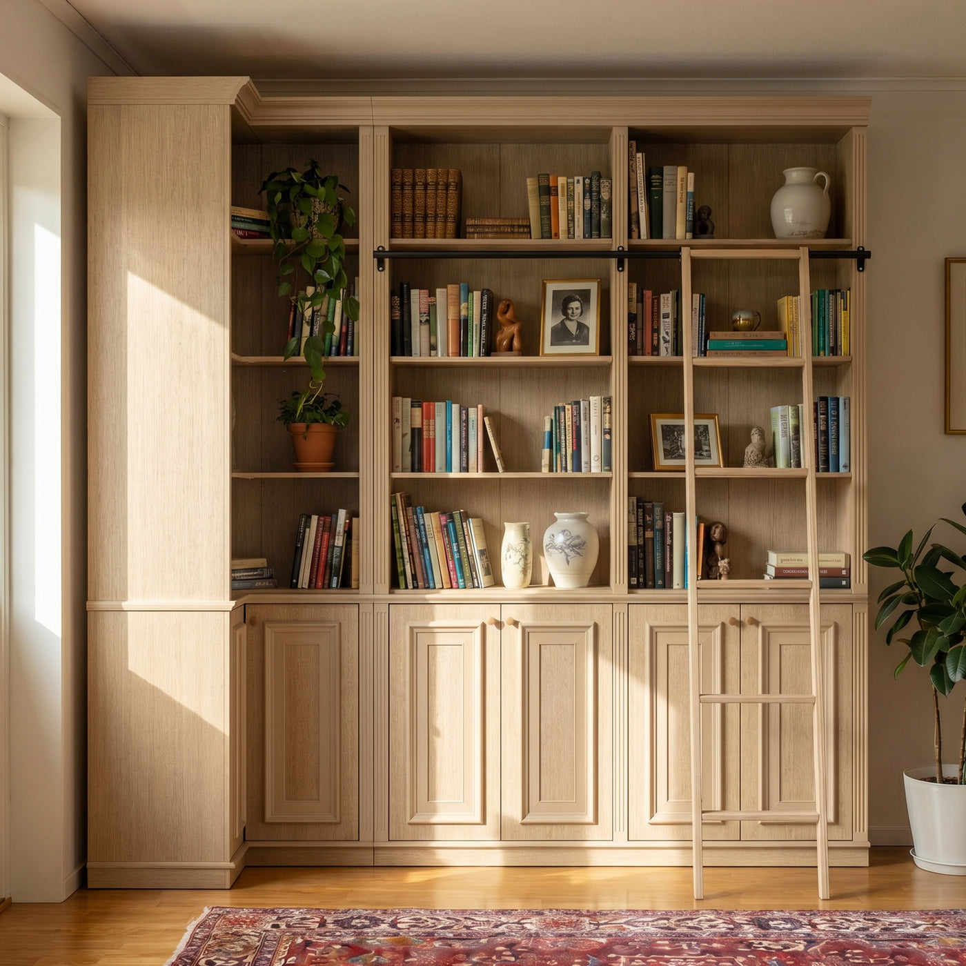 Ladder Bookcase Wall Unit with Corner Cabinet