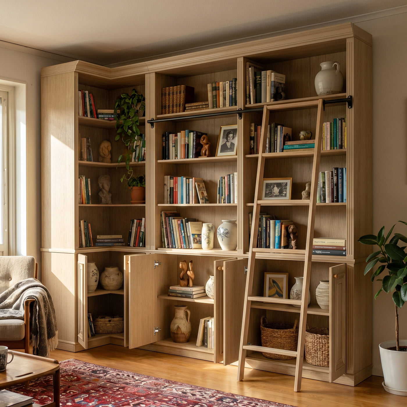 Ladder Bookcase Wall Unit with Corner Cabinet