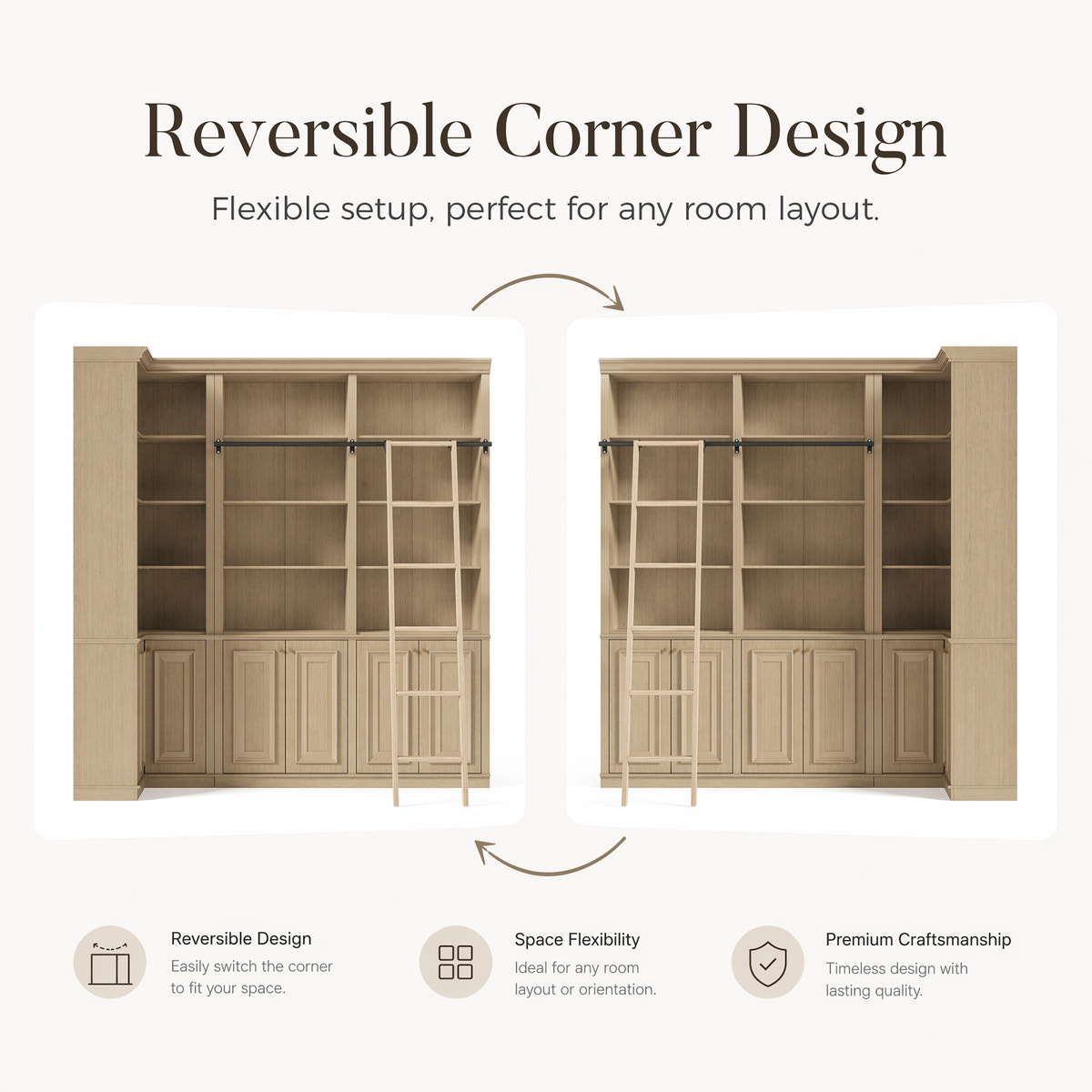 Ladder Bookcase Wall Unit with Corner Cabinet