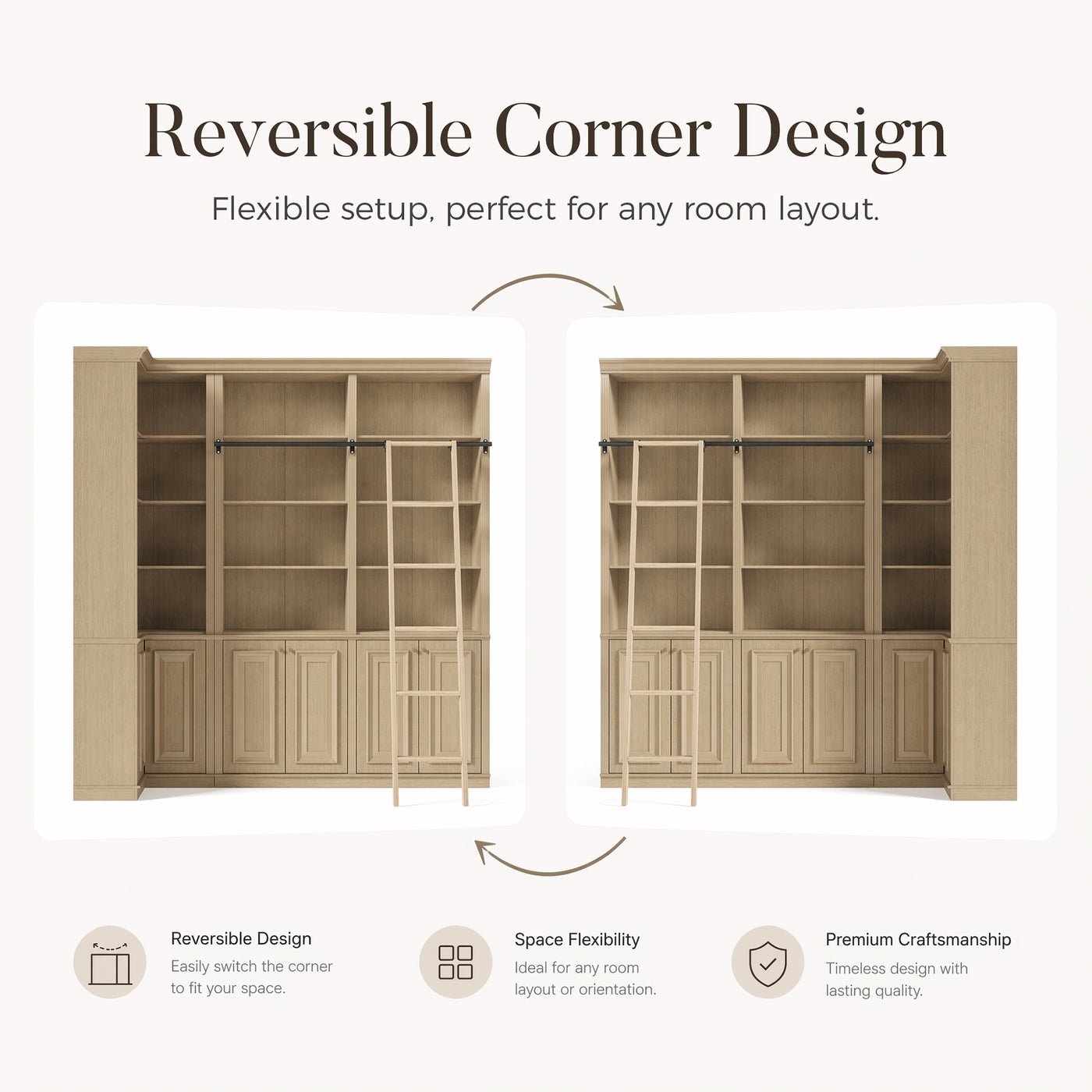 Ladder Bookcase Wall Unit with Corner Cabinet