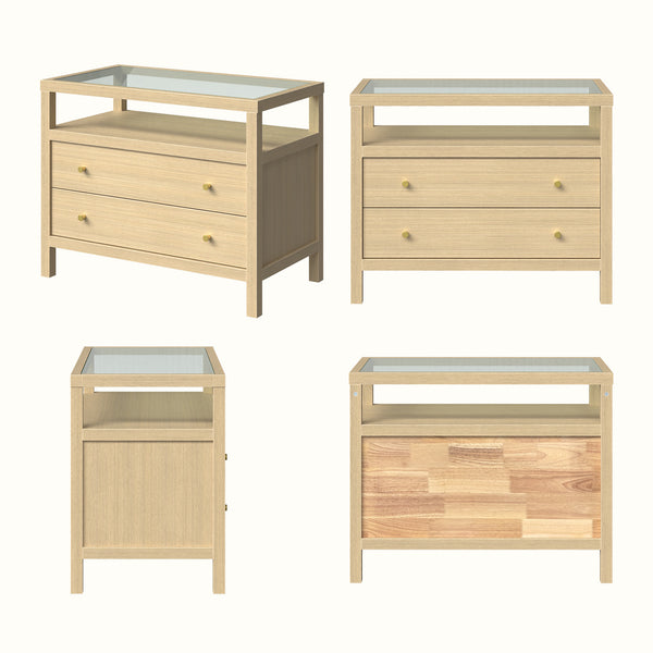2-Drawer Nightstand with Glass Top