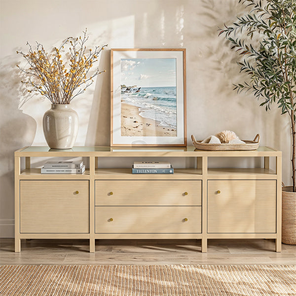 Storage Cabinet with Open Shelf, Drawers and Double Cabinets