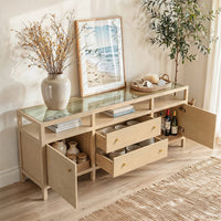 Storage Cabinet with Open Shelf, Drawers and Double Cabinets