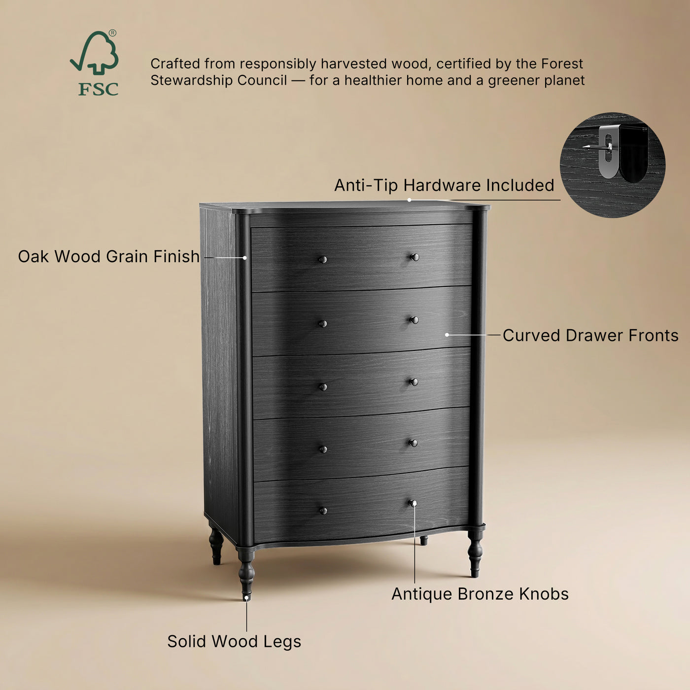Curva 5-Drawer Chest