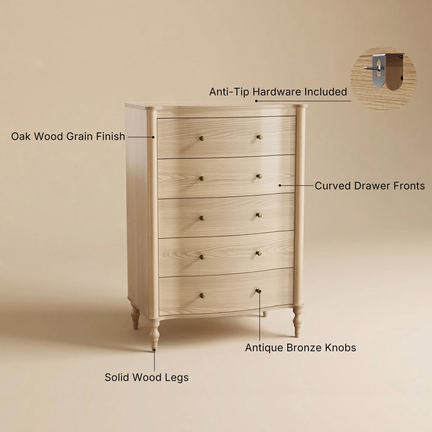 Curva 5-Drawer Chest-Natural
