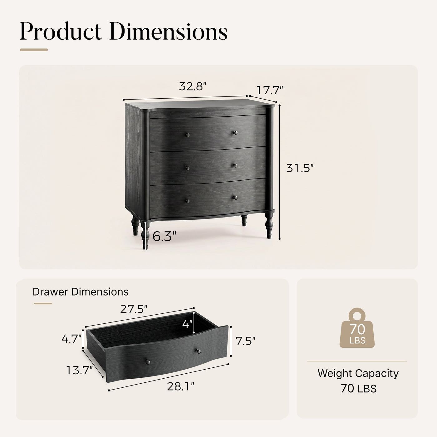 Curva 3-Drawer Nightstand