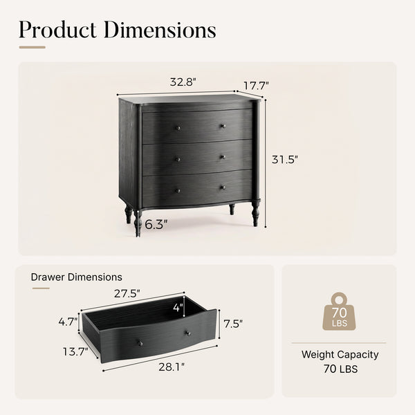 Curva 3-Drawer Nightstand