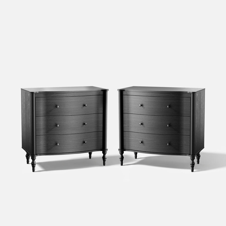 Curva 3-Drawer Nightstand Set of 2-Black