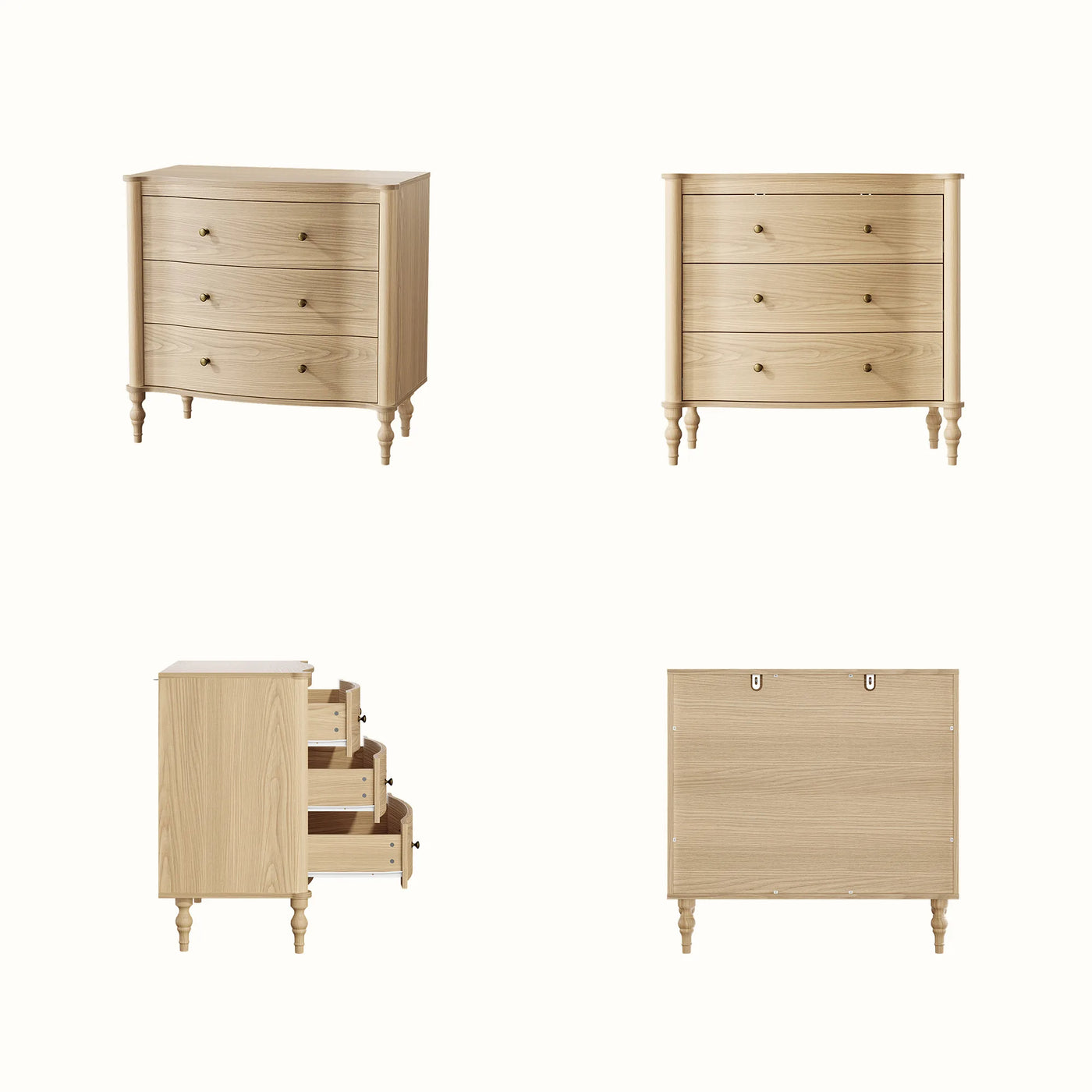 Curva 3-Drawer Nightstand Set of 2-Natural