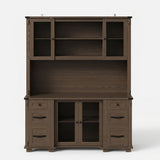 Wood Bookcase with Mesh Doors, Drawers and Open Shelving