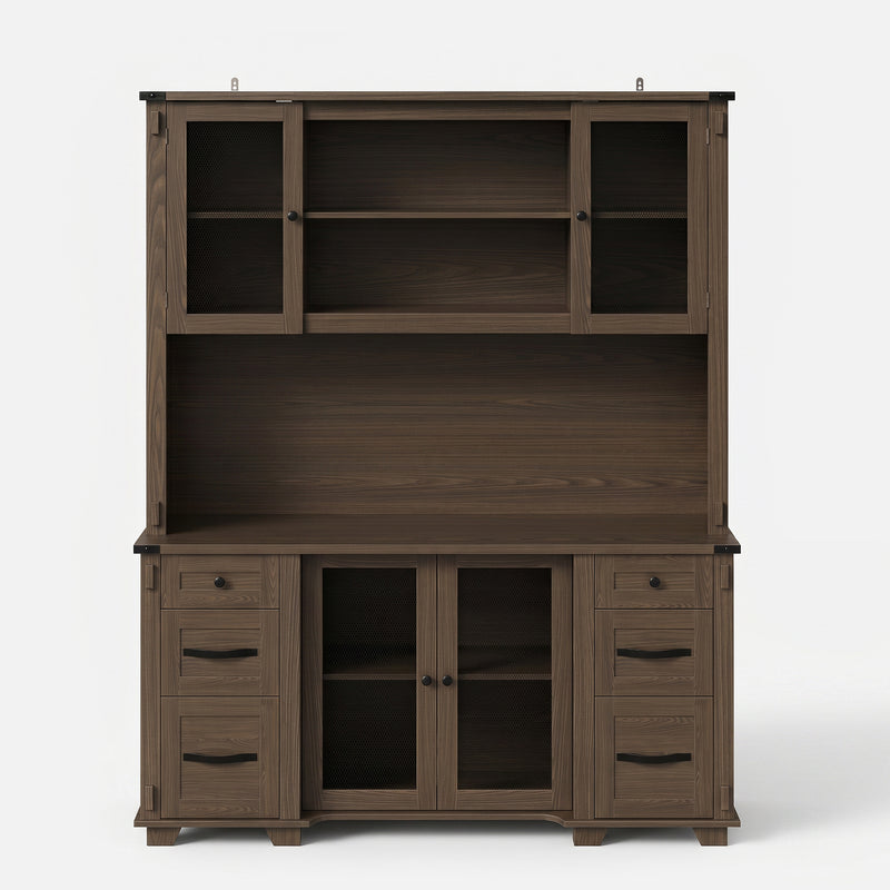 Wood Bookcase with Mesh Doors, Drawers and Open Shelving