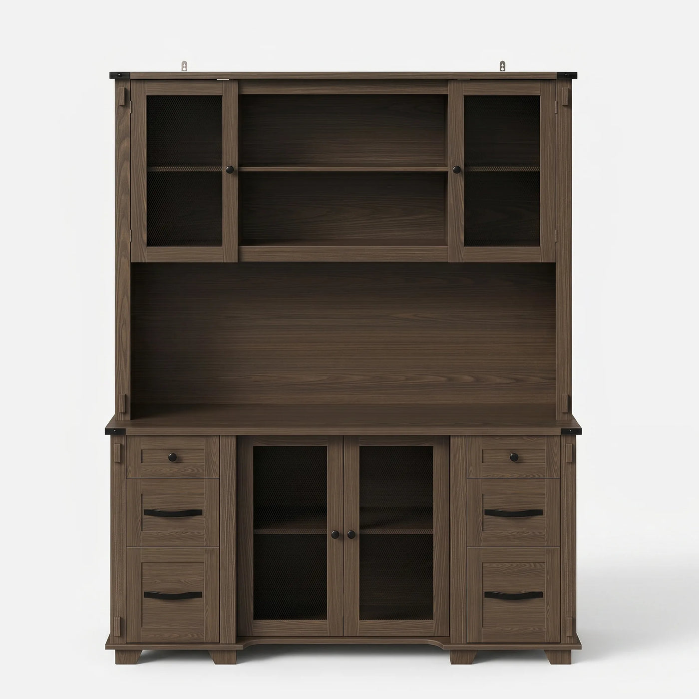 Wood Bookcase with Mesh Doors, Drawers and Open Shelving