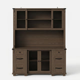 Wood Bookcase with Mesh Doors, Drawers and Open Shelving