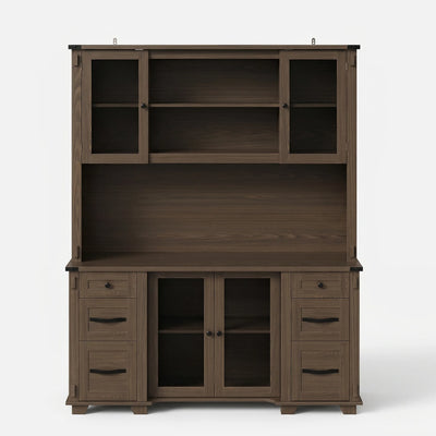 Wood Bookcase with Mesh Doors, Drawers and Open Shelving