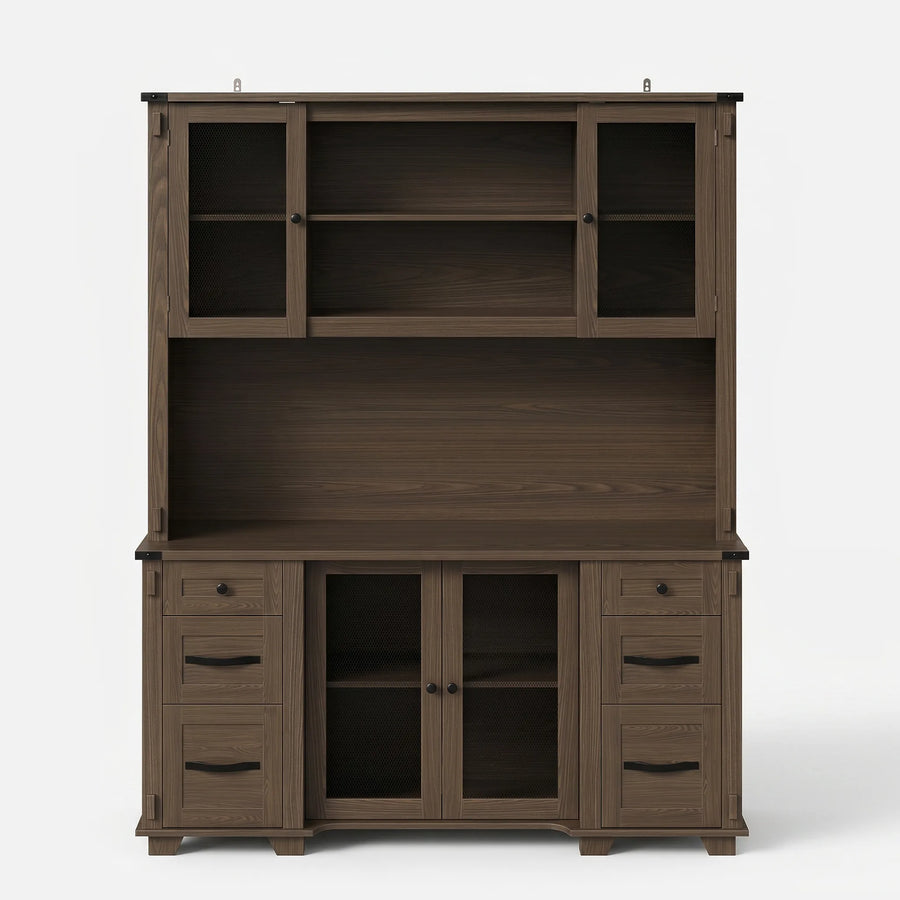 Wood Bookcase with Mesh Doors, Drawers and Open Shelving