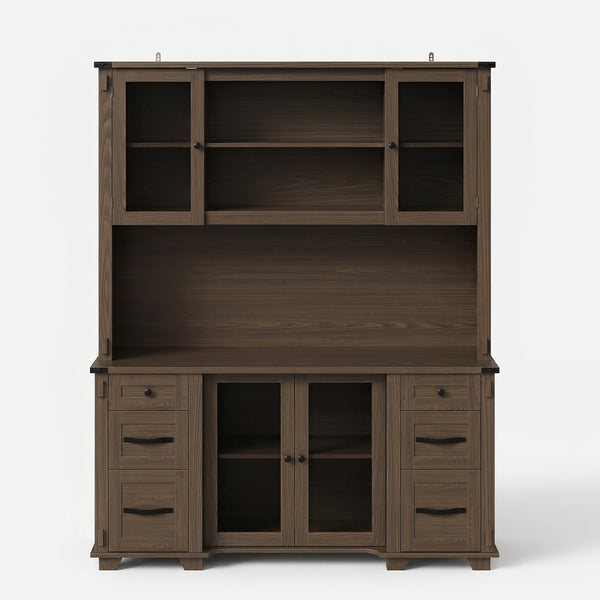 Wood Bookcase with Mesh Doors, Drawers and Open Shelving