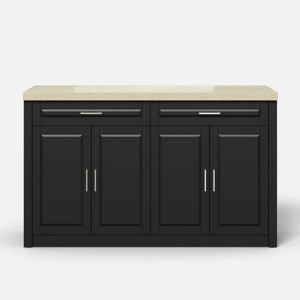 Modern Double-Sided Kitchen Island with Storage and Seating Space-Black