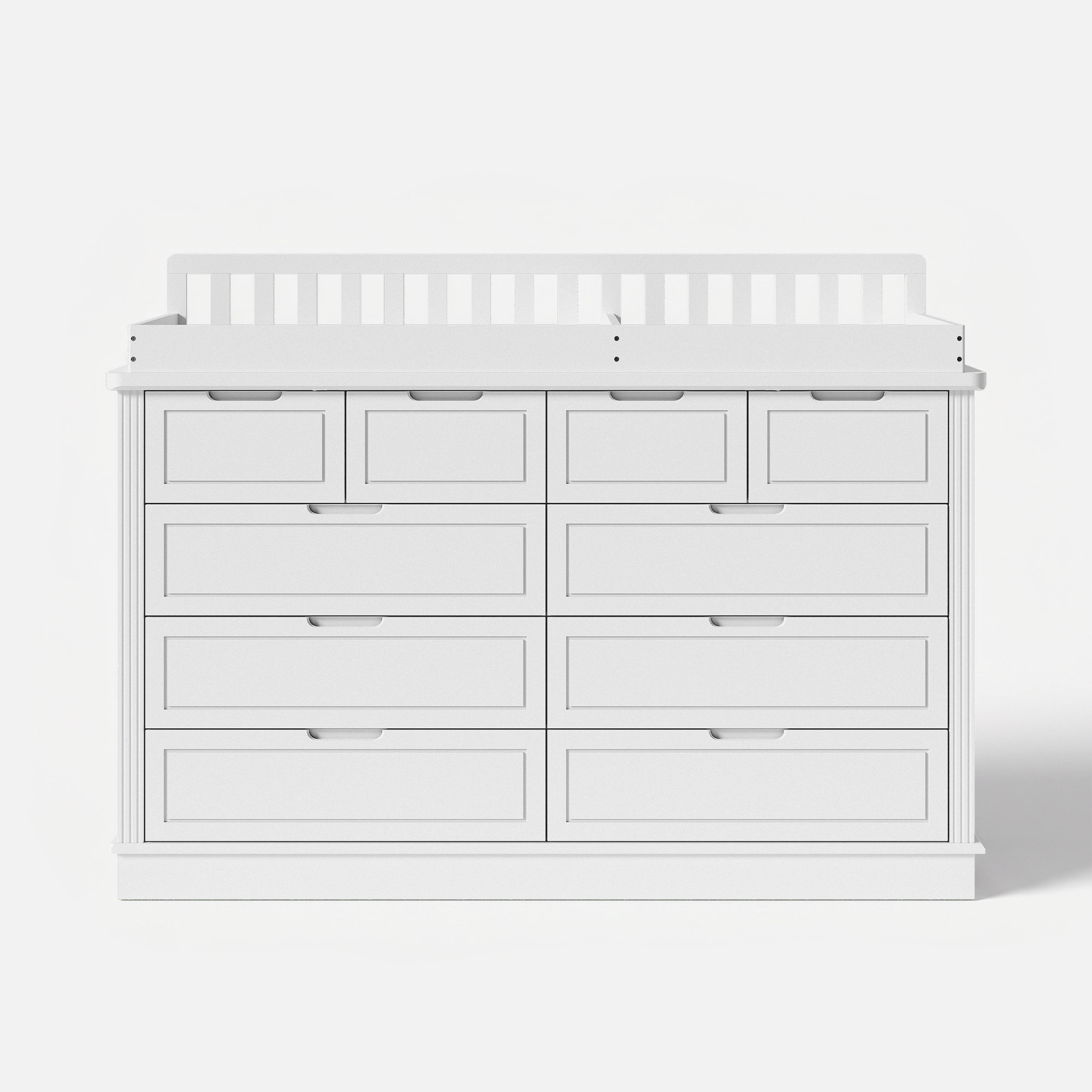 Solid Wood Changing Table with Drawers and Handle-Free Design-Natural-White
