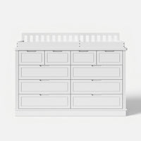 Solid Wood Changing Table with Drawers and Handle-Free Design-Natural-White