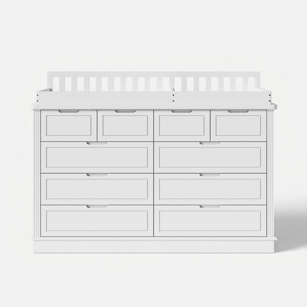 Solid Wood Changing Table with Drawers and Handle-Free Design-Natural-White
