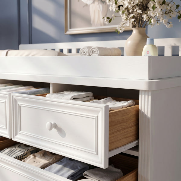 Solid Wood Changing Table with Drawers and Round Knob Handles