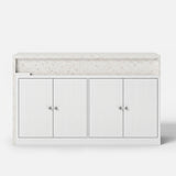 Modern Double-Sided Kitchen Island with Pull-Out Tabletop and Open Shelving