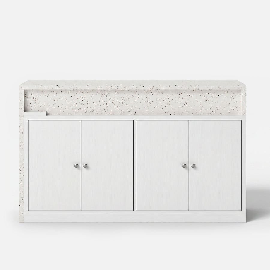 Modern Double-Sided Kitchen Island with Pull-Out Tabletop and Open Shelving
