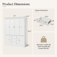 6-Door Wardrobe Armoire with Drawers - White