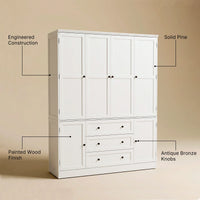 6-Door Wardrobe Armoire with Drawers - White