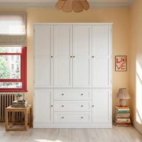 6-Door Wardrobe Armoire with Drawers - White