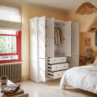 6-Door Wardrobe Armoire with Drawers - White