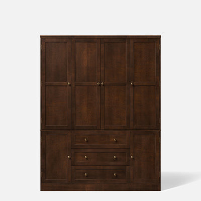 6-Door Wardrobe Armoire with Drawers - Dark Brown